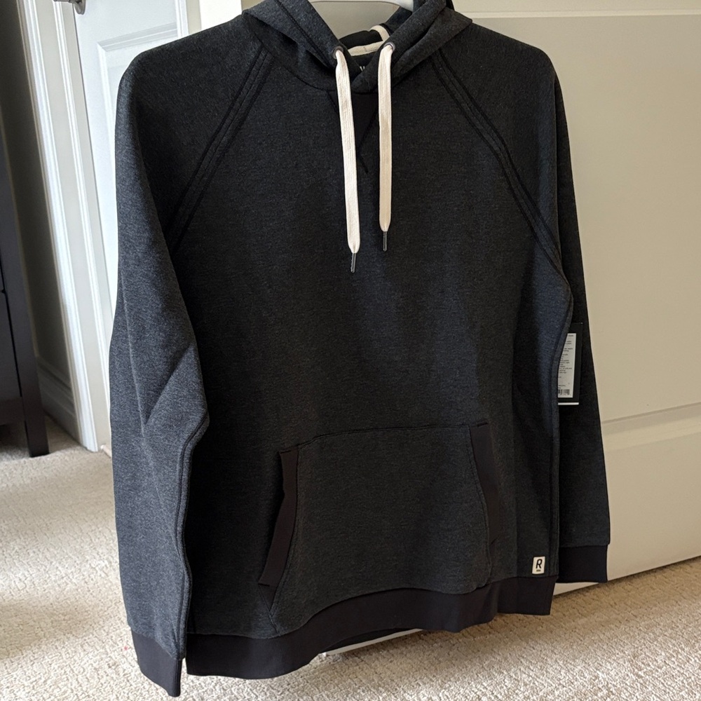 RHONE Charcoal Gray Pullover Hoodie with White Drawstrings